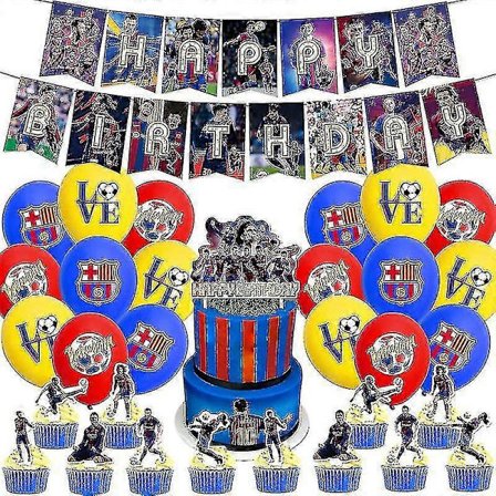 Barcelona Tema Fødselsdagsfest Dekoration Barcelona Fan Fodboldhold Fødselsdag Træk Banner Kage Indsætningskort Ballon