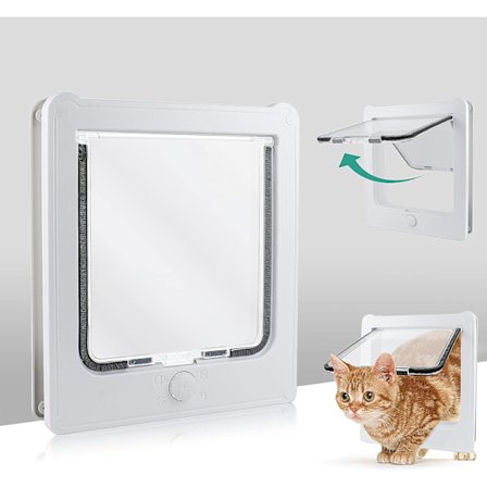 Kattelem Klap til Katte med 4-vejs låsbar hundelem til trædør Vindtæt Regnfast kæledyrslem til katte/hvalpe (27,5 x 23,5 x 5 CM)