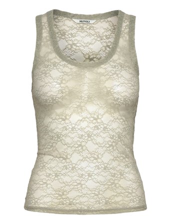 Monki Sheer Lace Sleeveless Tank Top - Khaki green - M
