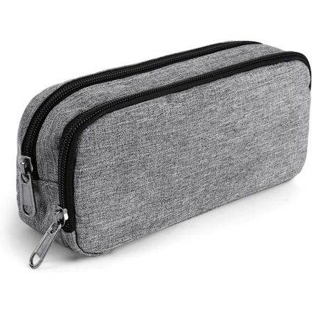 Penneetui, stort penalhus til skolebrug for drenge og piger, pennetaske med 2 rum (grå)