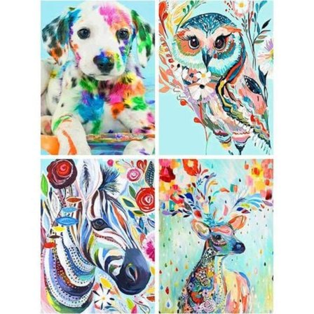 Diamantmålning Kit, 4-pack Diamantmålning för Barn och Vuxna, Diamantbroderi Djur Fullt Kit, 5D Diamantmålning