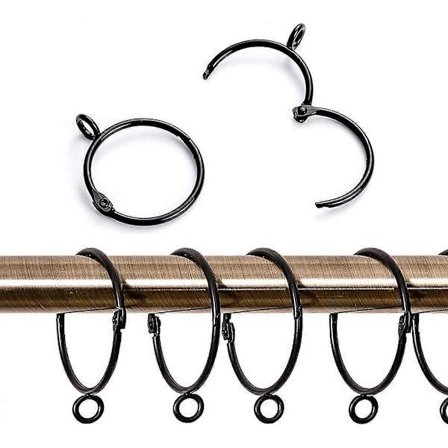 20 stycken metallgardinringar, öppningsbara och stängningsbara ringhängen för gardiner och stänger, 38 mm innerdiameter (svart)