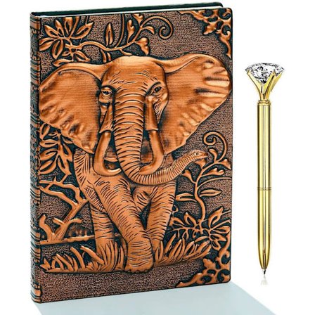 Elefantjournal, läderjournal, anteckningsbok, A5-linjerad journal, 200 sidor, resedagbok och anteckningsböcker att skriva i, present till män och 