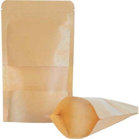 100 stk. Kraft Genlukkelige Ziplock Madopbevaringsposer Mylar Folie Stående Poser med Klar Front til Madopbevaring, Urter, Hundegodbidder