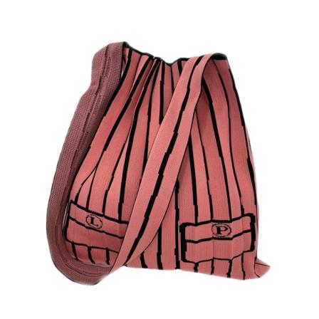 Japansk strikket plisseret dame Tote taske skuldertaske stribet sammenklappelig crossbody taske