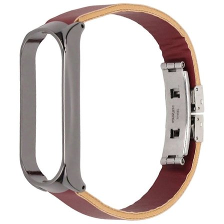 Lærreim for Xiaomi Mi Band 6 Smartklokke erstatningsreim armbånd brun kropp svart skall