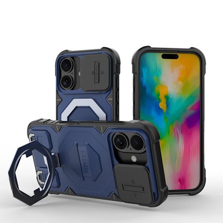 Kompatibel med IP-16 støtsikkert deksel, telefondeksel med stativ, safirblå