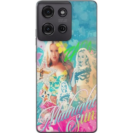 Yhteensopiva Puhelinkuori Motorola Moto G75 Seikkailumaailma Steve, Creeper ja eläimillä värikkäässä palikkagrafiikassa