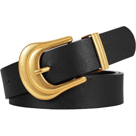 Dame Western Bælte Vintage Sort Læder Taljebælte til Bukser Jeans med Guldspænde