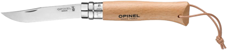 Opinel Classic No8 Stainless Steel Beechwood with leather lace 8,5 cm - Fällknivar