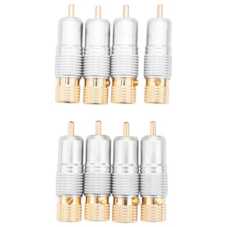 Hifi 10mm Förgyllda RCA-kontakter med låsning, lödfria kontakter, RCA-koaxialkontakter, adapter, 8 st