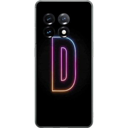 Kompatibel Mobilcover til OnePlus OnePlus 11 Minimalistisk neonbogstav D i farveskiftende lys mod sort baggrund i moderne digital design