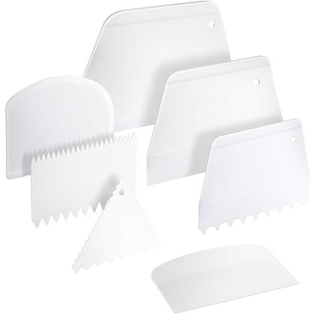 Kakeskrape Kakeglatter, 7 stk Deigskrape Bolleskrape Kuttere Kakeglasurskrape Glatter Verktøysett for Brøddeig Kake Fondant Glasur