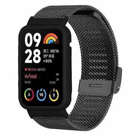För Xiaomi Smart Band 8 Pro Metallarmband Milanesisk Klockarmband med Svart Klockfodral -Sy -Sy