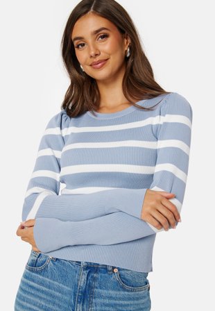 ONLY Sally L/S Puff Pullover Blue Blizzard Stripe Klær