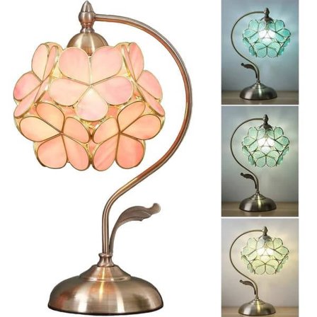 Bordslampa i Tiffany-stil med Glasblommor och Mässingsfot – Elegant Skrivbordslampa