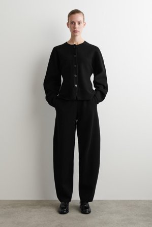 COS Women's Knitted Wool Barrel-Leg Trousers in Black