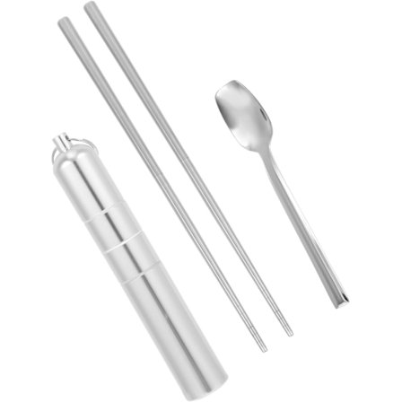 Bärbart bestickset i rostfritt stål - hopfällbara ätpinnar & sked för sushi (1 set)