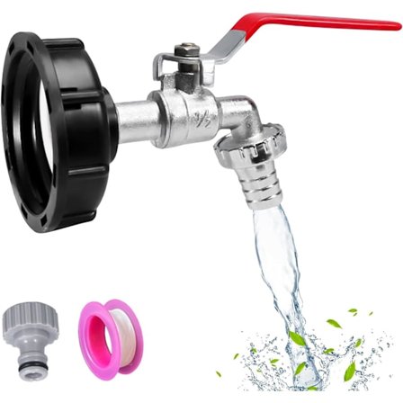 1000L Tank Kran Med Hage Slange Kran Adapter, S60X6 IBC Kran Kobling, Hage Kran for Regnvannshøsting (1/2" Plast Adapter)