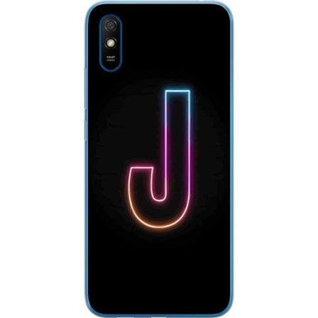 Kompatibel Mobilcover til Xiaomi Xiaomi Redmi 9AT Minimalistisk neonbogstav J i farveskiftende lys mod sort baggrund