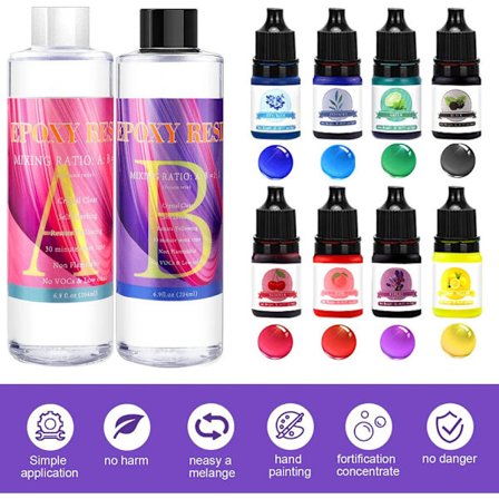Genomskinlig epoxiharts 2 stycken 400 ml komplett epoxihartssats med epoxihartsfärgpaljetter