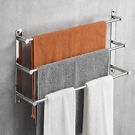 Håndklædehylde i rustfrit stål med 3 stænger - 40 cm vægmonteret håndklædeholder