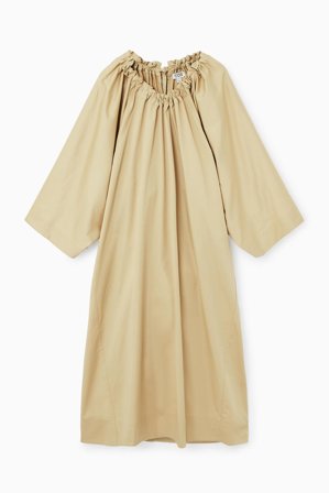 COS Women's Oversized Cotton Midi Dress in Beige