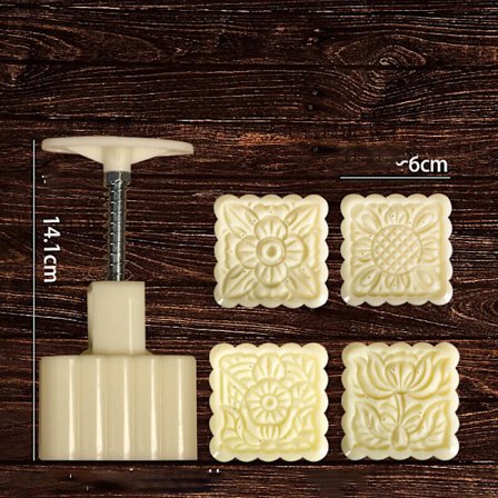 Hvid - Månekageform med 4 kagestempler Kagestempel Bageri