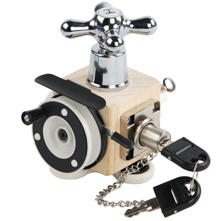 Aktivitetskub i trä, Montessori-leksak, 6 x 6,5 x 8 cm