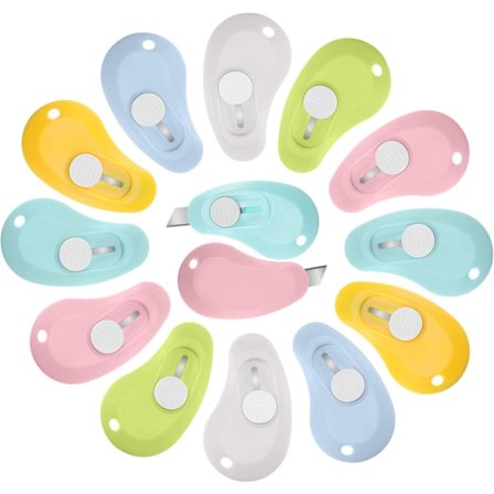 12 stk Mini Boksskjærer Tilbagetrækbart Brugskniv Sød Lille Brev Åbner Konvolut Skærer Pakkeboks Åbner med Nøglering