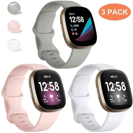 Kompatibel med Fitbit Versa 3-band för kvinnor, 3-pack vattentäta mjuka silikonersättningsband för sportarmband för Fitbit Versa 3 / Fitbit Sense