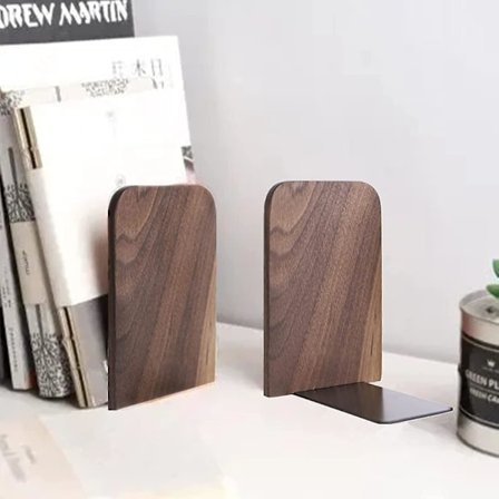 2 st Träbokstöd, Dekorativa Bokstöd för Hyllor, Halksäkra Bokhållare i Svart Valnöt för Hem, Kontor, Skola, L-formade Bokstöd Perfekta för (FMY)