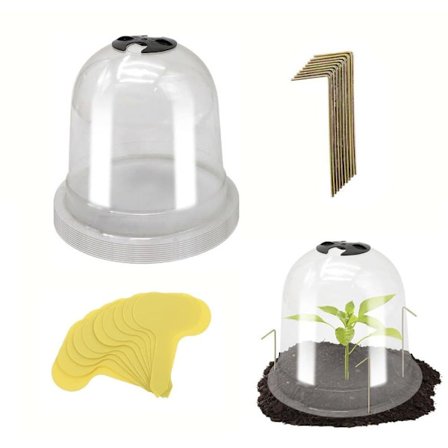 6-pak Plast Plantebeskyttere – Genanvendelige Mini Drivhuse med Planteetiketter, Runde Beskyttere til Planter & Frøsåning