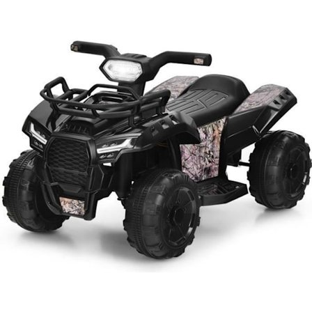 COSTWAY Elbil 6 V Quad Barn 2 Km/h Musik, Horn, Lätt, 4 halkfria hjul Förvaringslåda Svart