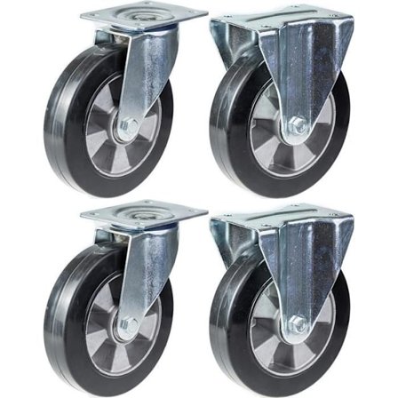 Kääntöpyörä - PARNELLS - 152 mm - Kapasiteetti 1320 kg - 4 kappaleen setti - Musta kumimateriaali