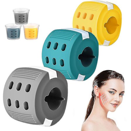 Ansikts- og nakketrener for kjevelinjen for menn og kvinner Dobbelthake (3 stk, gul, blå, grå)