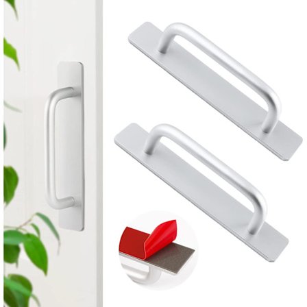 3 st silver aluminium dörrhandtag med självhäftande remsor för skjutdörrar