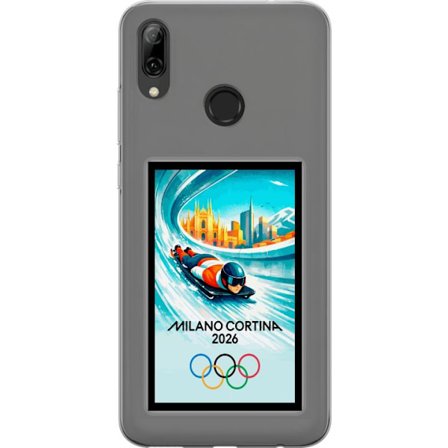 Yhteensopiva Puhelinkuori Huawei P smart 2019 Dynaaminen kelkkailija tai skeleton-ajaja jääkanavalla Milanon Cortina 2026 kanssa, kaupunkinäkymä ja ol