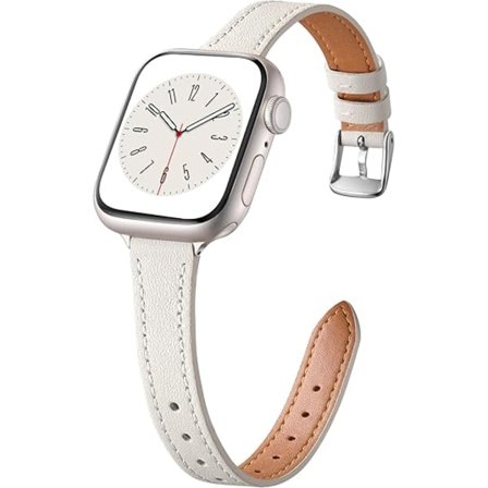 Slank Lærreim Kompatibel med Apple Watch Reim 40mm 38mm 41mm 42mm 44mm 45mm 46mm Kvinner, Ekte Lærreim av Topp Kvalitet, Tynn Reim
