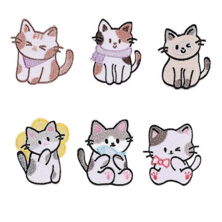 6 stk. broderte merker tegneserie katter reparasjonsmerker stryke på merker applikasjonsmerker sy på merker for klær veske