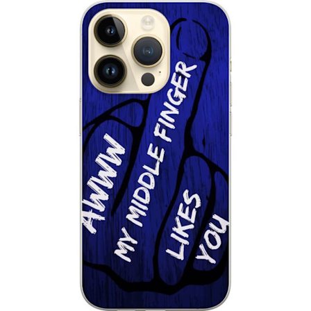 Kompatibelt Mobildeksel til Apple iPhone 15 Pro Mørk typografisk illustrasjon med hjerteform og budskap om vennskap mot dyp blå tretekstur