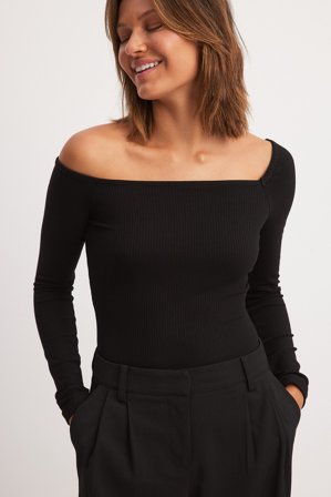 NA-KD - Body med én skulder - One Shoulder Top - Svart - XS