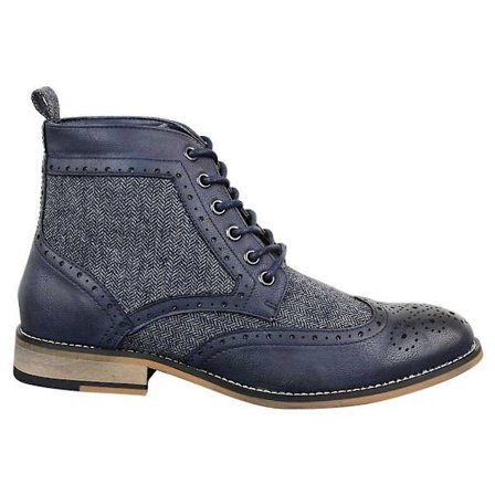 Herr Läder Tweed Herringbone Ankel Boots Skor Sherlock Vintage Classic