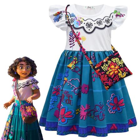 Jenter Disney Encanto Mirabel Kjole Fest Fancy Dress Cosplay Kostyme Dress and Bags 6-7 Years