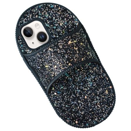 Til iPhone 15 TPU Etui Hjemmesko Stil Støttefod Anti-Slip Telefon Cover Black