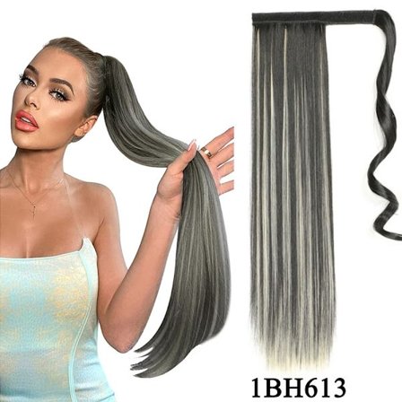 22" syntetiska hästsvansförlängningar linda runt lång rak falsk hästsvans Mjuk klämma i hårförlängningar Pony Tail falskt hår