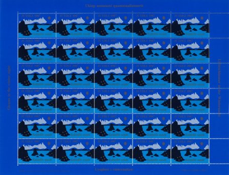 Grønland - Julemærkeark 1987 - Utakket øvre, bund og venstre vertikal margin