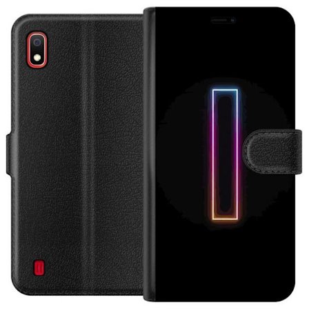 Kompatibel Tegnebogsetui til Samsung Samsung Galaxy A10 Minimalistisk neonbogstav I i regnbuefarver mod mørk baggrund