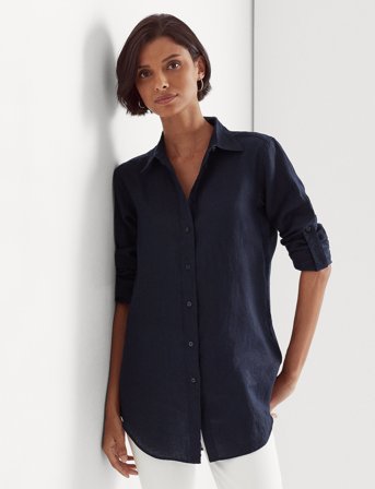 Lauren Ralph Lauren Relaxed Fit Linen Roll Tab–Sleeve Shirt - Blue - XS