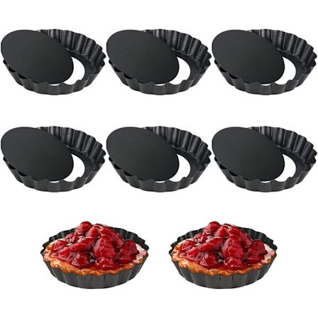 Tarteform Liten, 8-pakning Quicheform med løs bunn Tartelettformer Non-stick 4 tommer for Quiche Brød (Svart)
